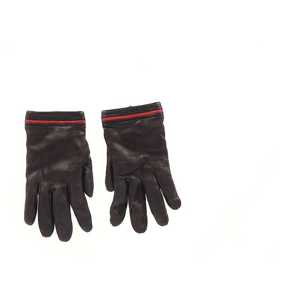 Gucci Web Winter Gloves in Brown Leather - Picture 4 of 6